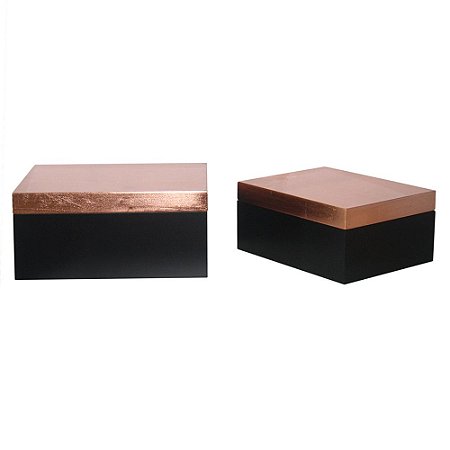 CJ. DE CAIXAS DE MADEIRA PRETO E BRONZE