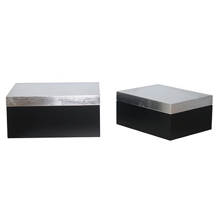 CONJ. DE CAIXAS DE MADEIRA PRETO E PRATA 2 PCS G 17,8CM X