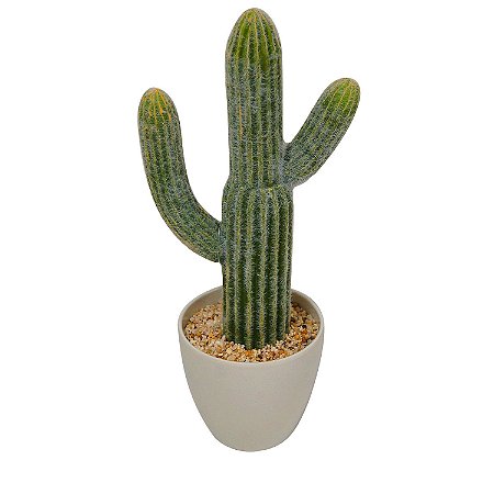 CACTO DECORATIVO EM PLASTICO E CERAMICA BEGE 19CM X 14CM X 4