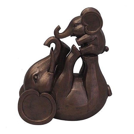 ELEFANTE E FILHOTE DECORATIVO DE RESINA