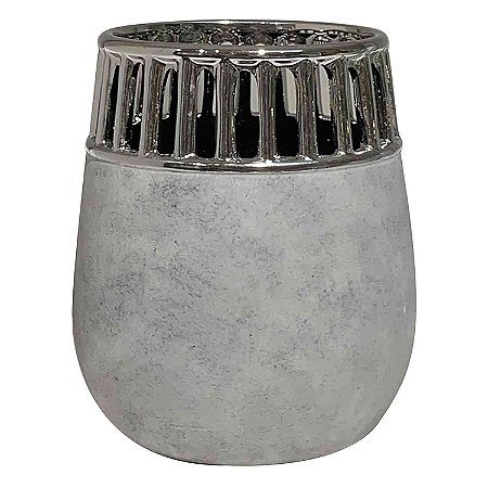 VASO DE CERAMICA CINZA E PRATA