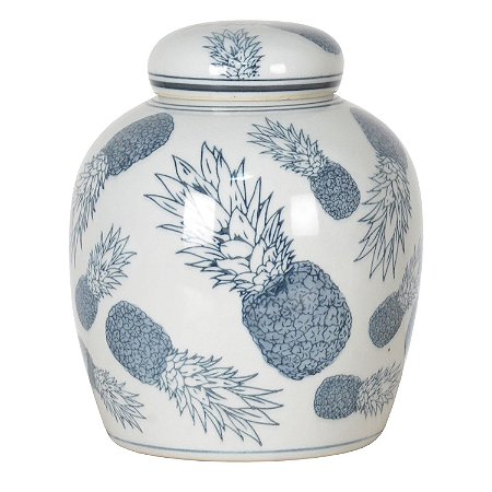 POTE DE PORCELANA AZUL CLARO  ABACAXI 17CM X 18CM