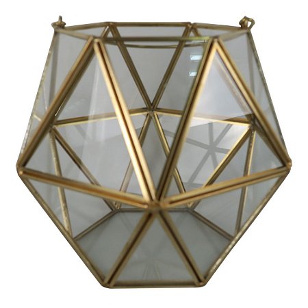 VASO DE VIDRO E METAL DOURADO 18CM X 18CM X 16CM