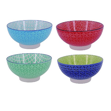 CJ DE BOWLS DE PORCELANA COLORIDO DECORATIVO  4 PCS 15,3CM X