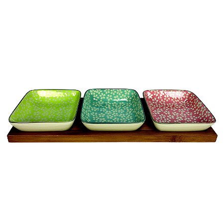 PETISQUEIRA DE BAMBOO E CERA MICA COM 3 BOWLS