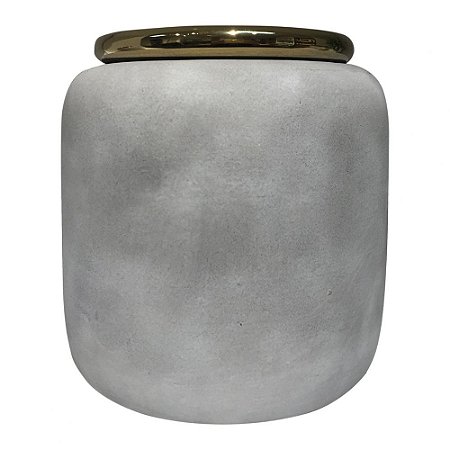 CACHEPOT DE CERAMICA CINZA E DOURADO