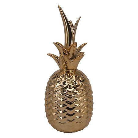 ABACAXI DECORATIVO DE CERAMICA DOURADO