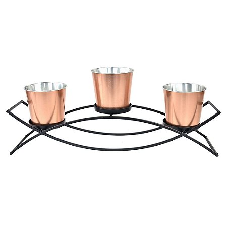 CACHEPOTS EM METAL COBRE E PRETO 51,6CM X 12,4CM X 20,6CM