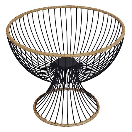 VASO DECORATIVO DE METAL COM DETALHES EM FIBRA SINTETICA