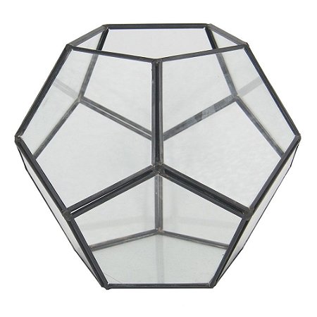 VASO GEOMETRICO DE METAL E VIDRO PRETA 18,5CM X 18,5CM X 15,