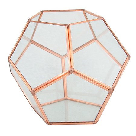 VASO GEOMETRICA DE METAL E VIDRO ROSE 18,5CM X 18,5CM X 15,5