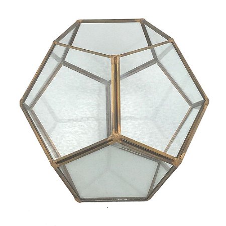 LANTERNA GEOMETRICA DE METAL E VIDRO DOURADA 18,5CM X 18,5CM
