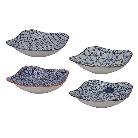 CJ DE PRATOS DE PORCELANA AZUL E BRANCO DECORATIVO  4 PCS 17