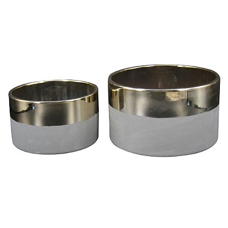 CJ DE CACHEPOT CINZA E DOURADO  2PCS G17CM X 17CM X 10CM  P1