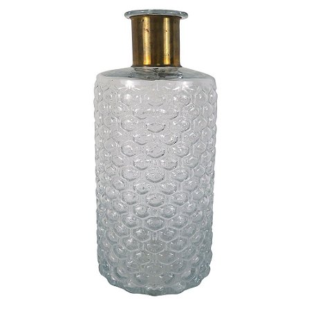 VASO DE VIDRO COM DOURADO 12,5CM X 12,5CM X 27CM