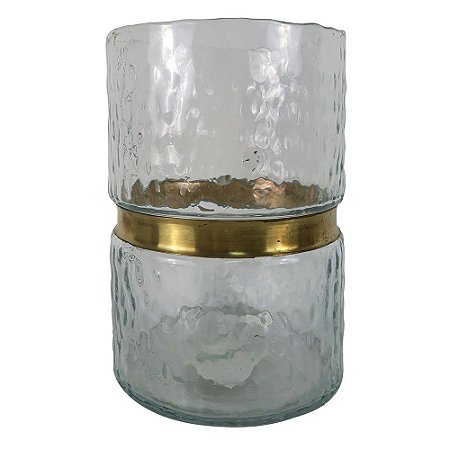 VASO DE VIDRO COM DOURADO 15,5CM X 15,5CM X 22CM