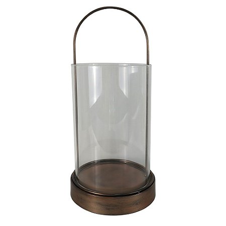LANTERNA DE VIDRO E METAL BRONZE 15,5CM X 15,5CM X 35CM