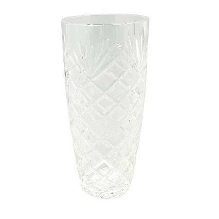 VASO DE CRISTAL REDONDO COM ALTO RELEVO DE LOSANGO COM DETAL