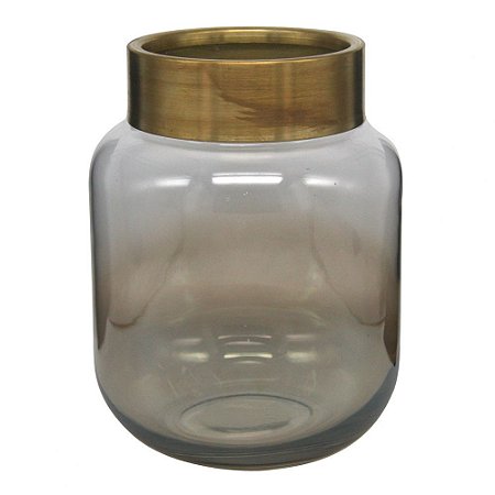 VASO DE VIDRO COM DETALHE EM DOURADO