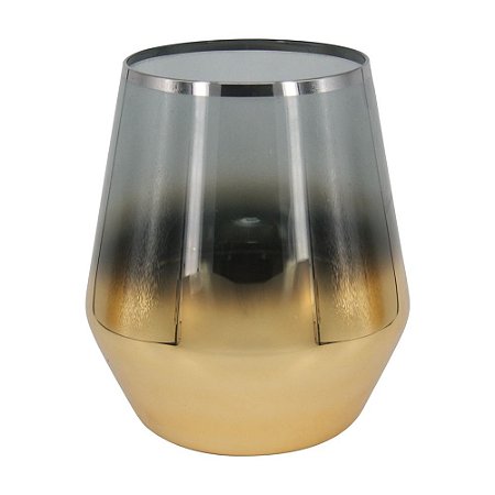 VASO DE VIDRO DEGRADE TRANSPARENTE DOURADO E PRATA 18CM X 1