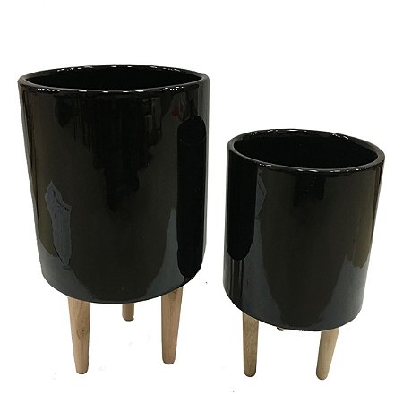 CONJ DE CACHEPOTS DE CERAMICA PRETO E MARROM  2 PECAS