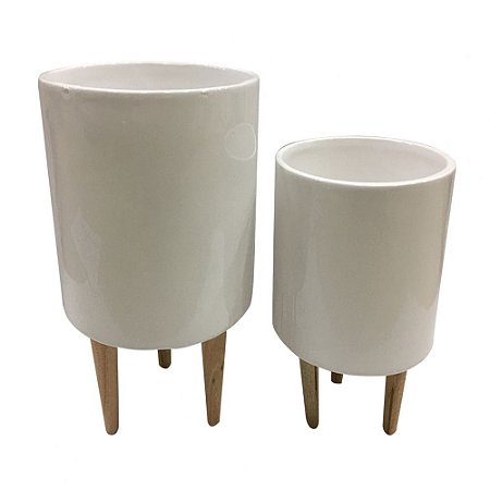 CONJ DE CACHEPOTS DE CERAMICA BRANCO E MARROM  2 PECAS