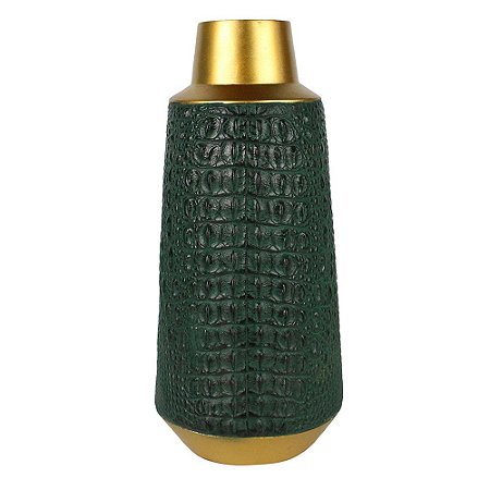 VASO TIPO CROCODILO VERDE E DOURADO 11CM X 11CM X 25CM