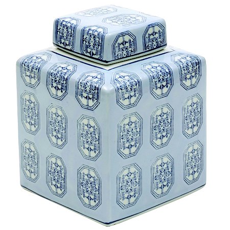 POTE DECORATIVO DE CERAMICA AZUL E BRANCO