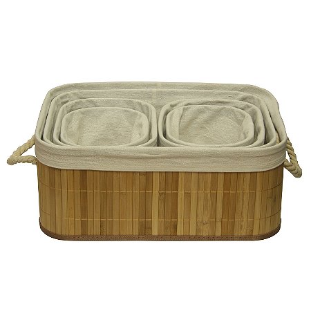 CJ DE CESTOS DE BAMBU  6 PCS GG 44CM X 31CM X 18CM  P 19CM X