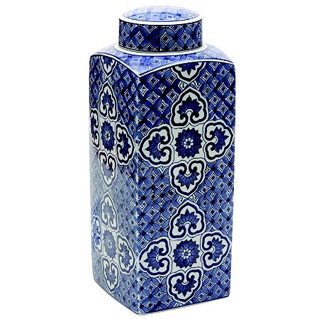 POTE DECORATIVO DE CERAMICA AZUL E BRANCO