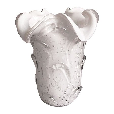 VASO DE VIDRO BRANCO  MURANO 19CM X 24CM
