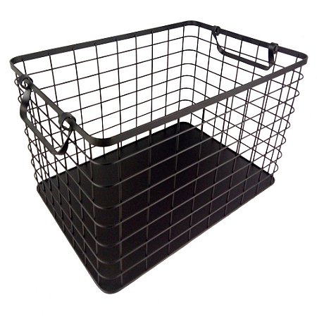 CESTA DE METAL PRETO 39CM X 26CM X 24,5CM