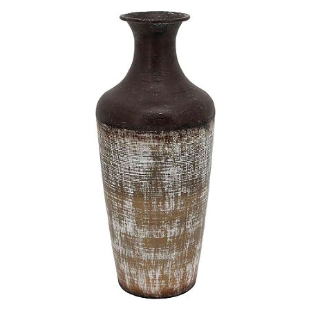 VASO DE METAL RUSTICO BRANCO E MARROM