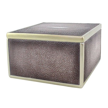 CAIXA COM TAMPA EM GALUCHAT VINHO E DOURADA 14CM X 14CM X 8C