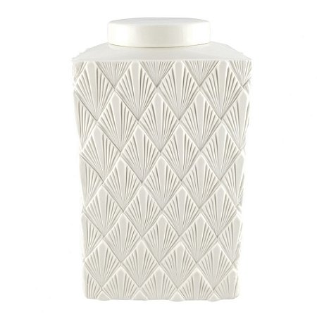 VASO DE CERAMICA BRANCO COM DESENHOS EM TEXTURA 18,6CM X 12,