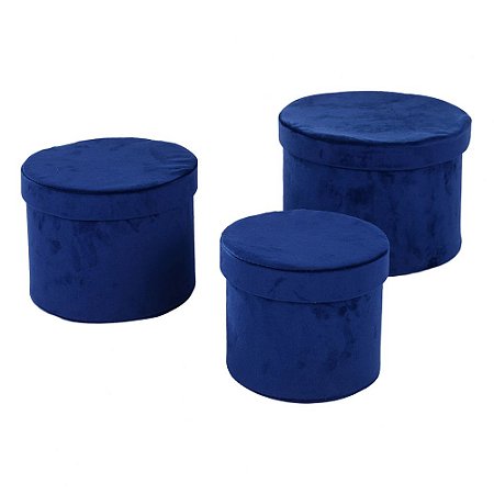 CONJ  DE CAIXAS DE VELUDO AZUL  3 PECAS