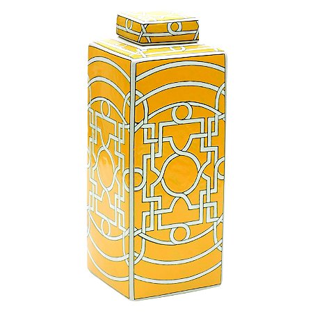 POTE DECORATIVO DE CERAMICA AMARELO E BRANCO