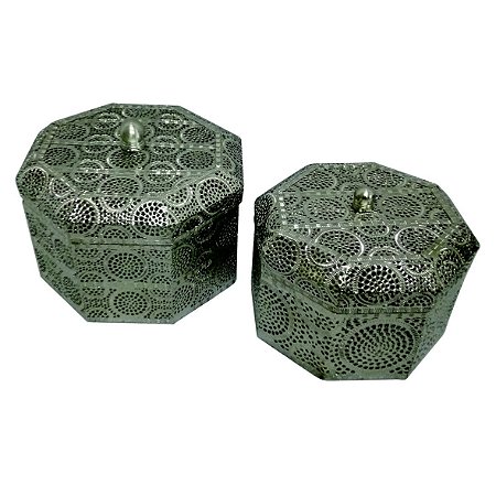 CONJUNTO DE POTES DECORATIVOS DE METAL 2 PCSG 21CM X 21CM X