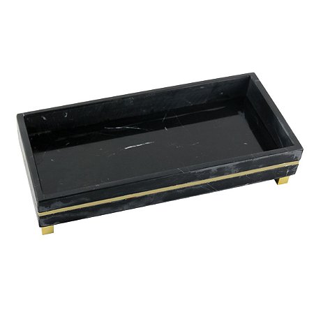 BANDEJA EM MARMORE PRETA COM DETALHES DOURADOS 35CM X 20CM X