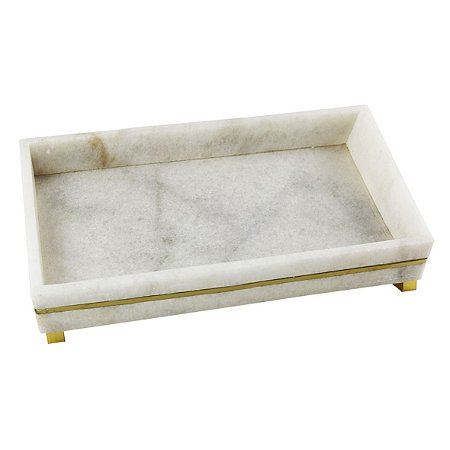 BANDEJA EM MARMORE BRANCO COM DETALHES DOURADOS 35CM X 20CM