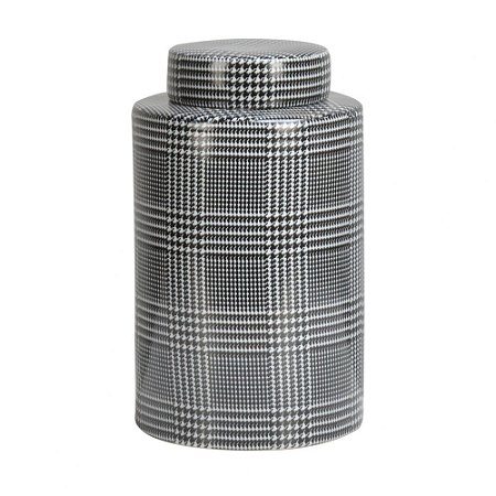 POTE DE PORCELANA XADREZ DE PRETO E BRANCO