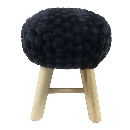 BANQUETA DE MADEIRA E TECIDO AVELUDADO PRETO