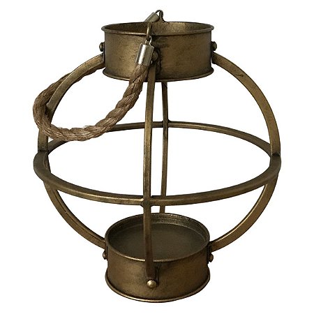 LANTERNA DE METAL COM ALCA DE CORDA 25CM X 11CM X 26,5CM