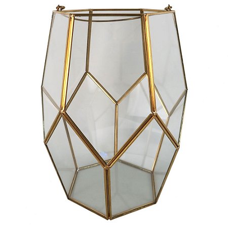 VASO DE VIDRO E METAL DOURADO 19CM X 19CM X 25CM