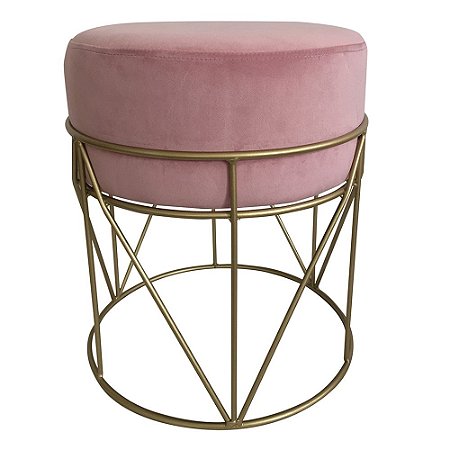BANQUETA EM METAL E VELUDO ROSA E DOURADA 35CM X 35CM X 40CM
