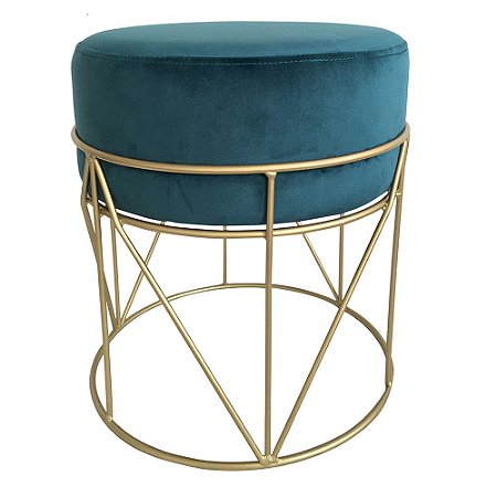 BANQUETA EM METAL E VELUDO VERDE E DOURADA 35CM X 35CM X 40C