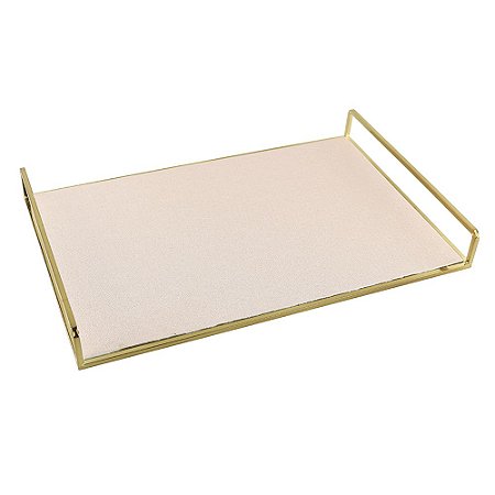 BANDEJA DE METAL E TECIDO 45CM X 30CM X 5CM