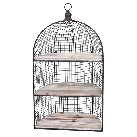PRATELEIRA DE FERRO E MADEIRA SEXTAVADA 40CM X 15,9CM X 71,4