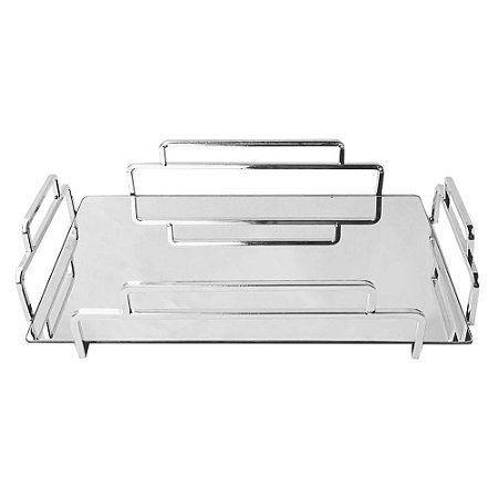 BANDEJA DE VIDRO E METAL PRATA 36CM X 22CM X 6CM
