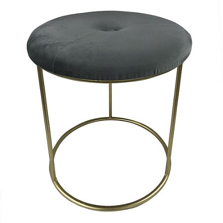 BANQUETA DE METAL E VELUDO CINZA E DOURADO